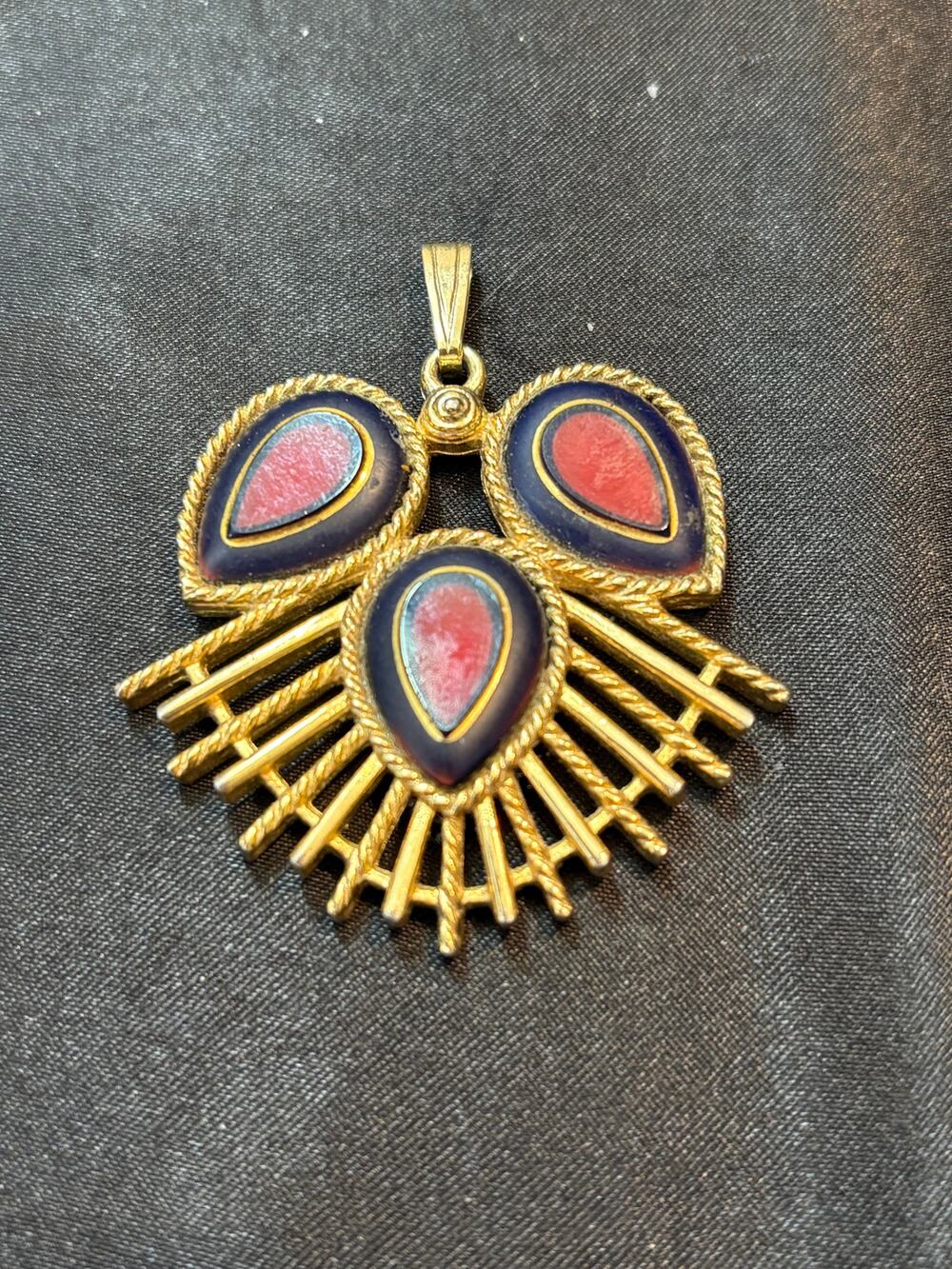 Vintage Sarah Cov Gold Tone Pendant 2.25” Enamel Modernist / pendant only